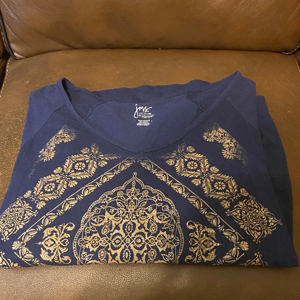 Just My Size Blue and Gold Patterned Long Sleeve Tee - Picture 2 of 3